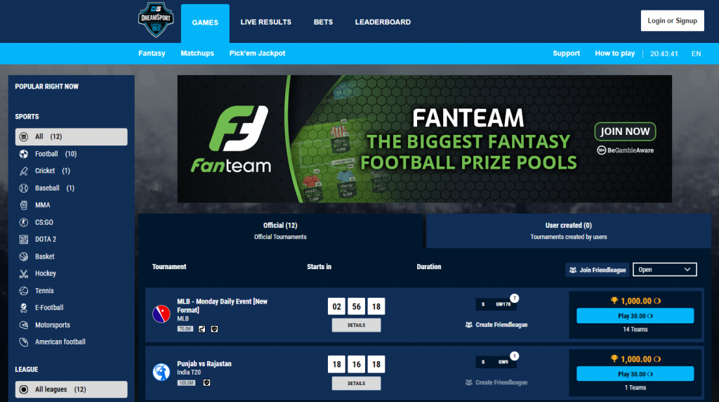 daily fantasy sports website