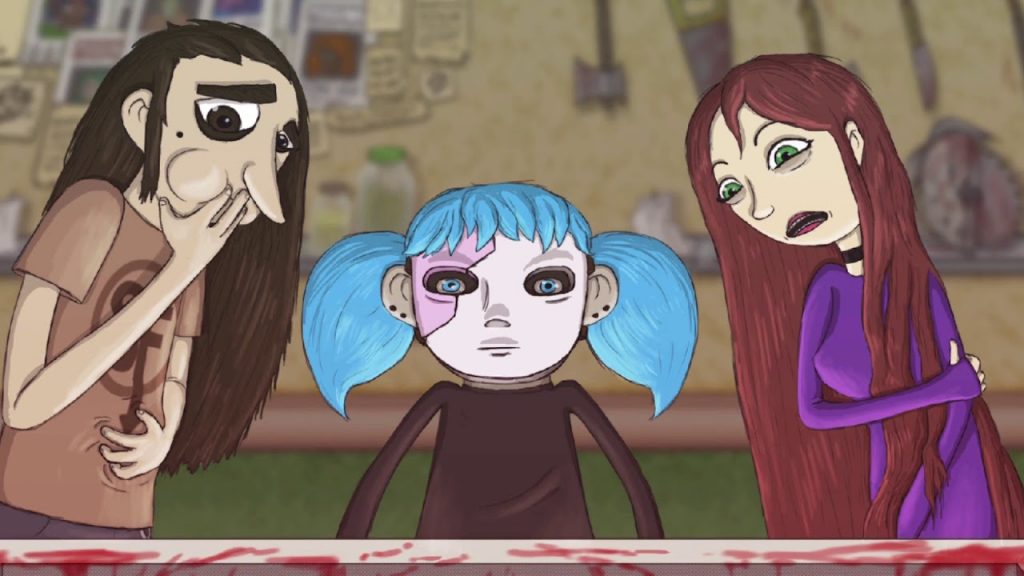 Screenshot of Sally Face and two friends from indie game Sally Face 