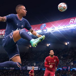 M'bappe controlling the ball vs Liverpool in FIFA 22