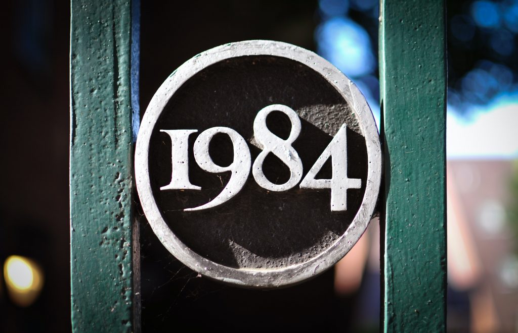 A number on a gate representing George Orwell's 1984