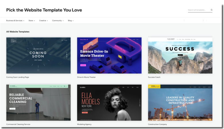Wix CMS - Choosing your site template page