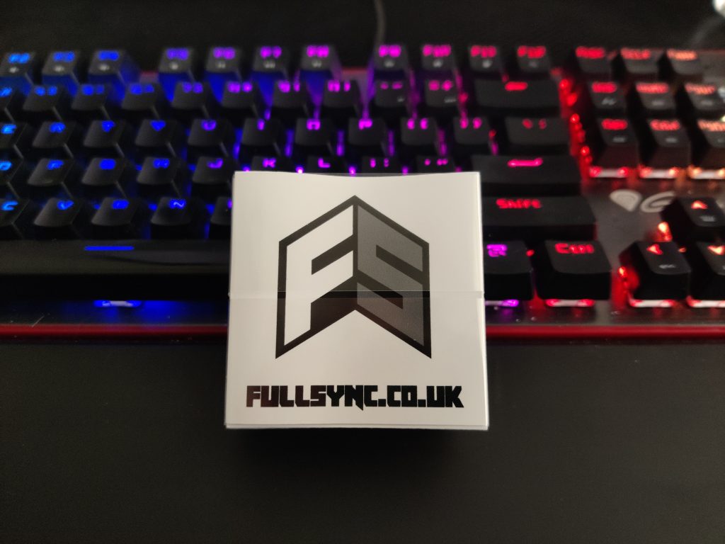 FULLSYNC Sticker next to RGB keyboard