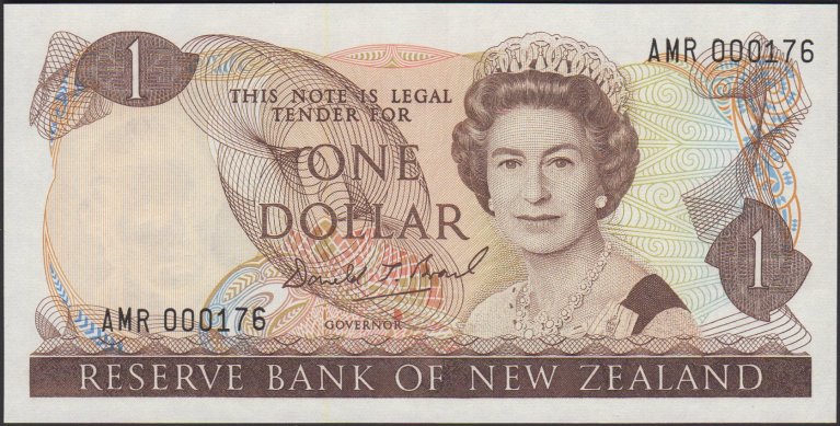 New Zealand $1 Note with the Queen's face showing