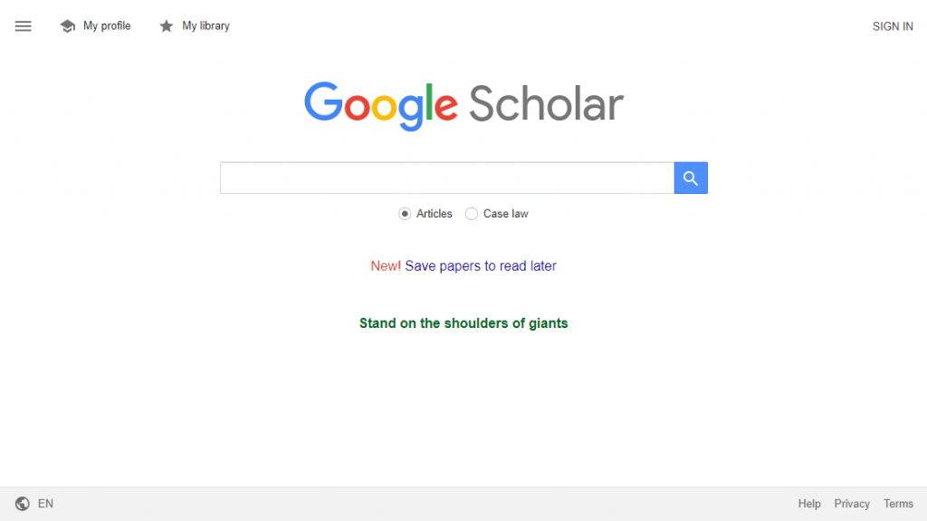 Internet Search Engine Google Scholar Home Page