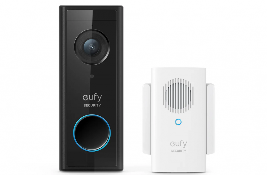 eufy 1080p Wireless Video Doorbell and Chime next to each other