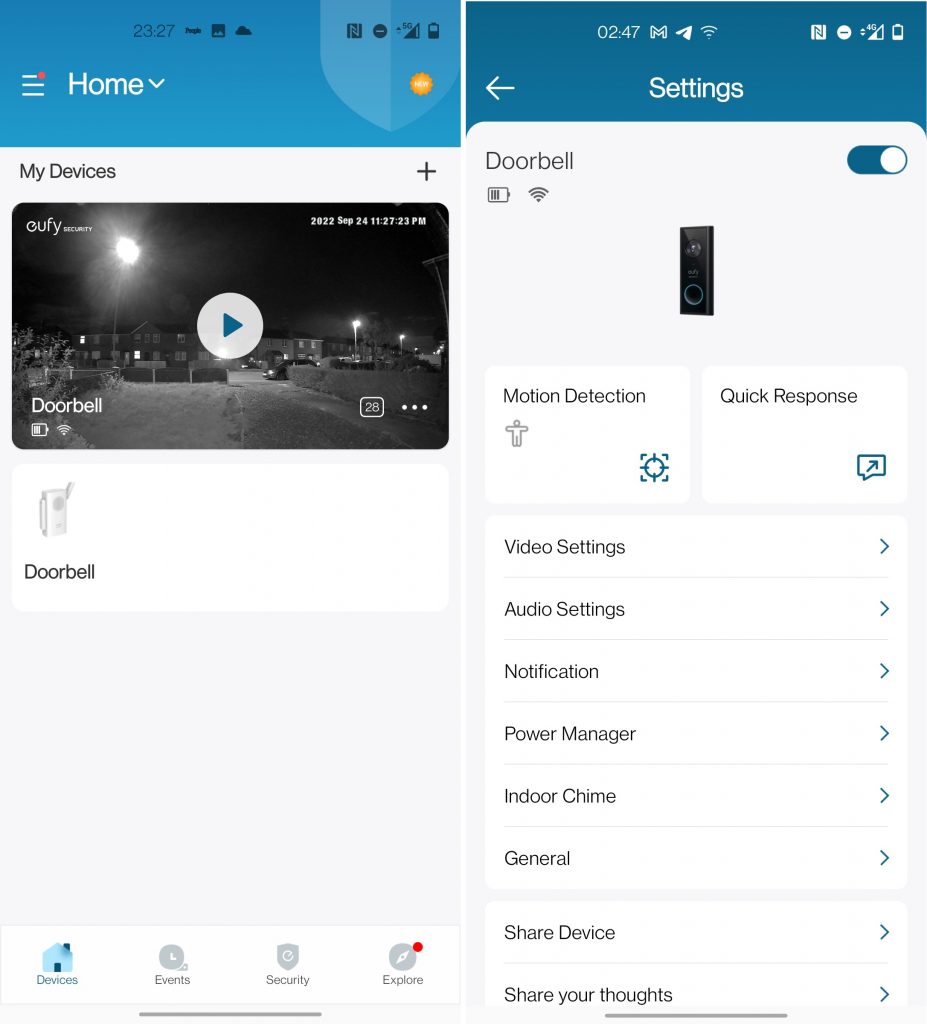 eufy Security App home page and settings