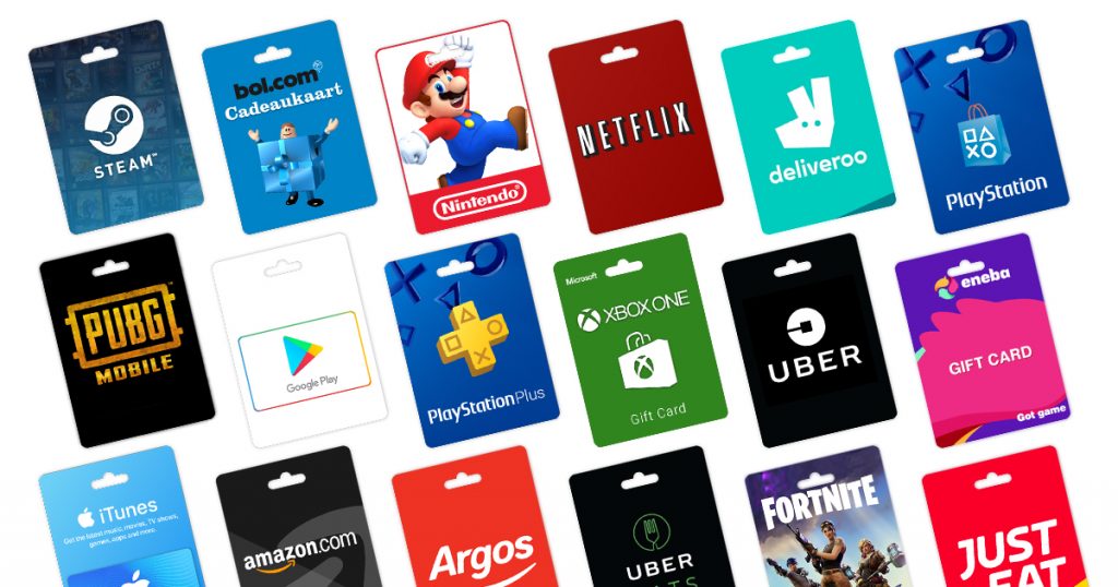 A collection of Gaming Gift Cards and Vouchers