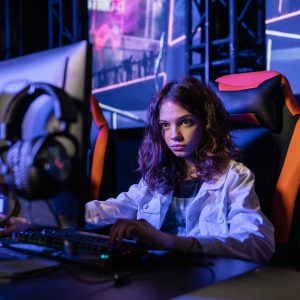 Girl gaming on PC