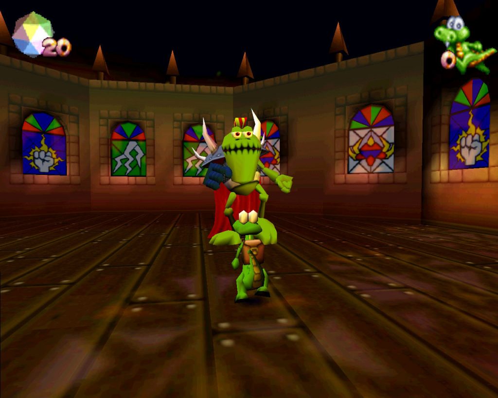 Gameplay showing the boss battle between Croc and Baron Dante