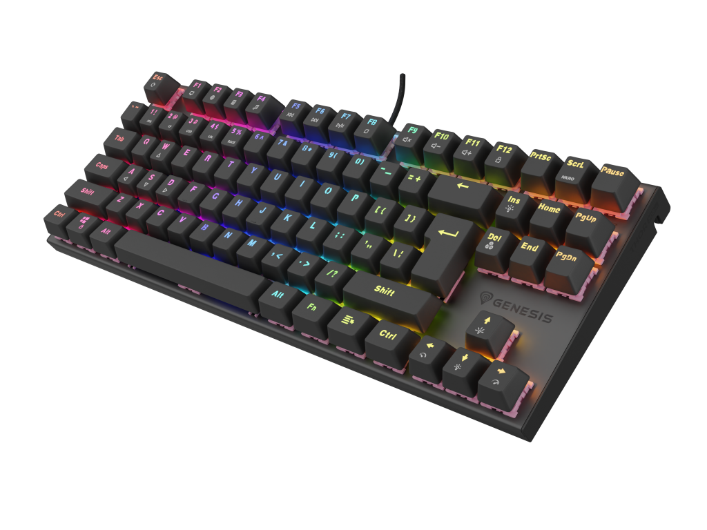 View of the Genesis Thor 303 TKL Silent Switch keyboard from right side