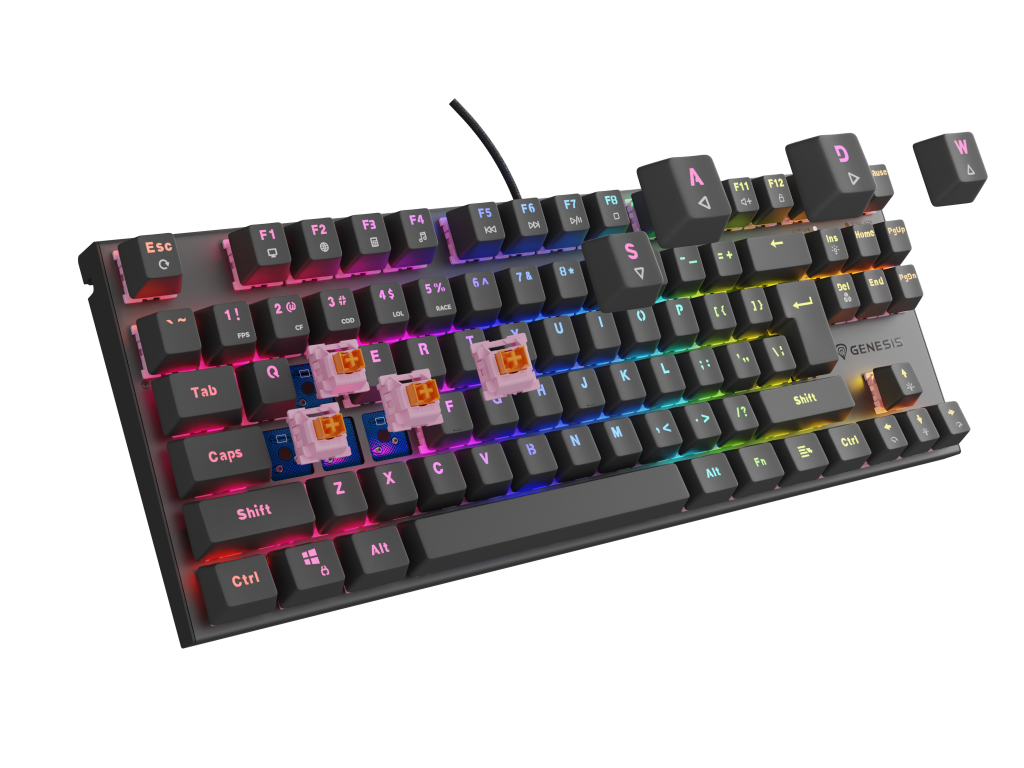 Genesis Thor 303 TKL Silent Switch with keys lifted to show switches