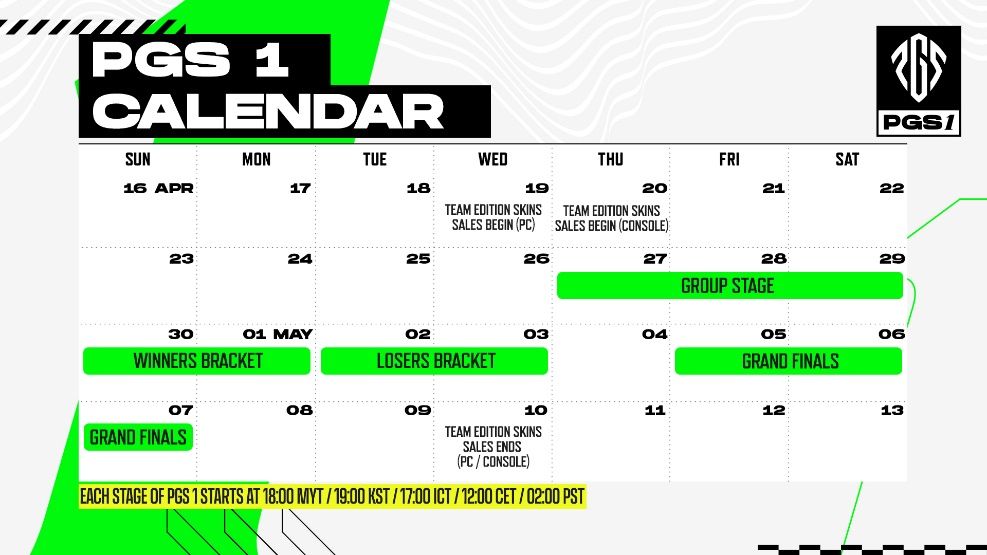 PGS 1 tournament calendar