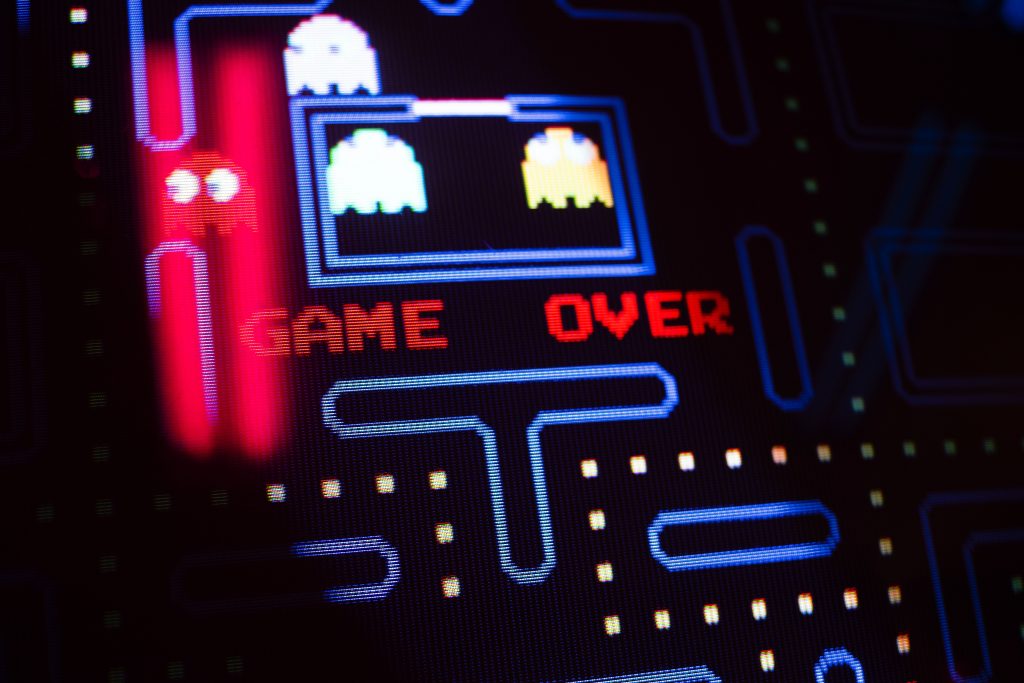 Pac-Man on an old arcade screen. A great idea for a print to kit out your gaming room.