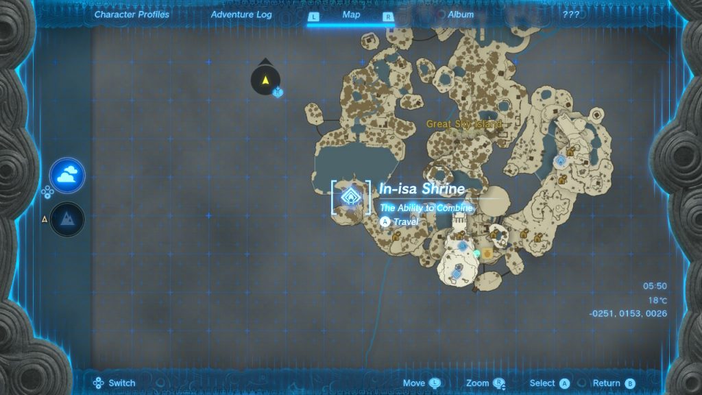 Legend of Zelda: Tears of the Kingdom In-isa Shrine on a map before we learn how to fuse a weapon