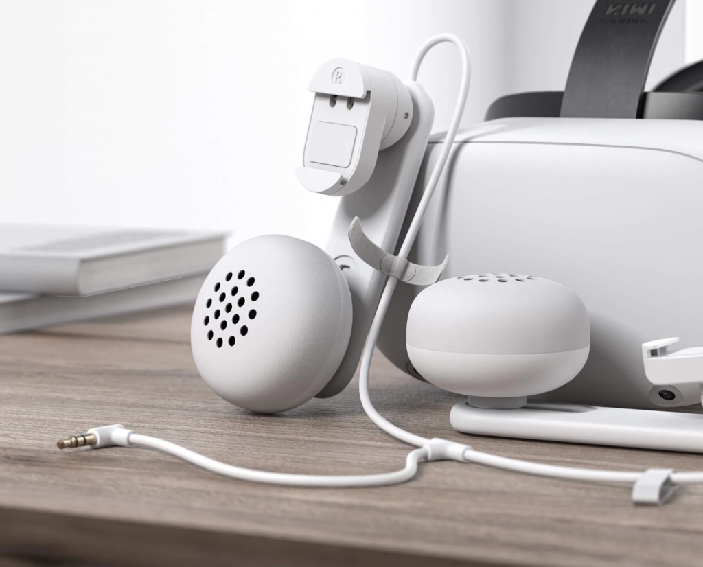 Kiwi Design Clip-on Headphones next to a Meta Quest 2 headset