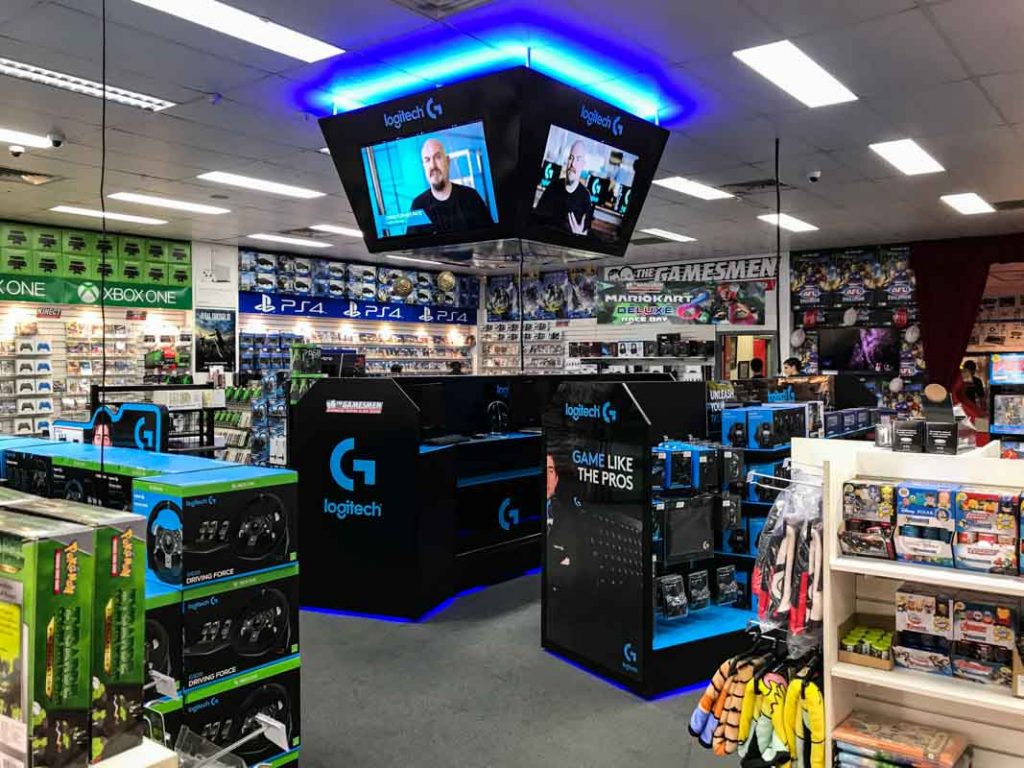 Logitech Gaming Retail Display showcasing its products