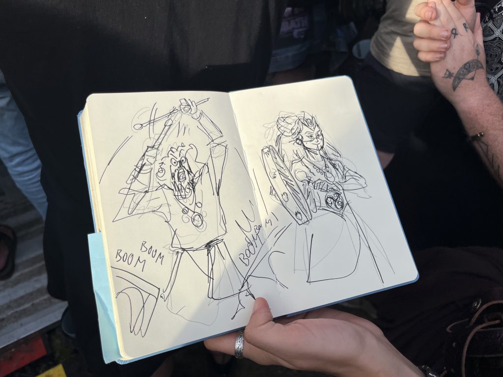 Sketches in a book at Midgardsblot