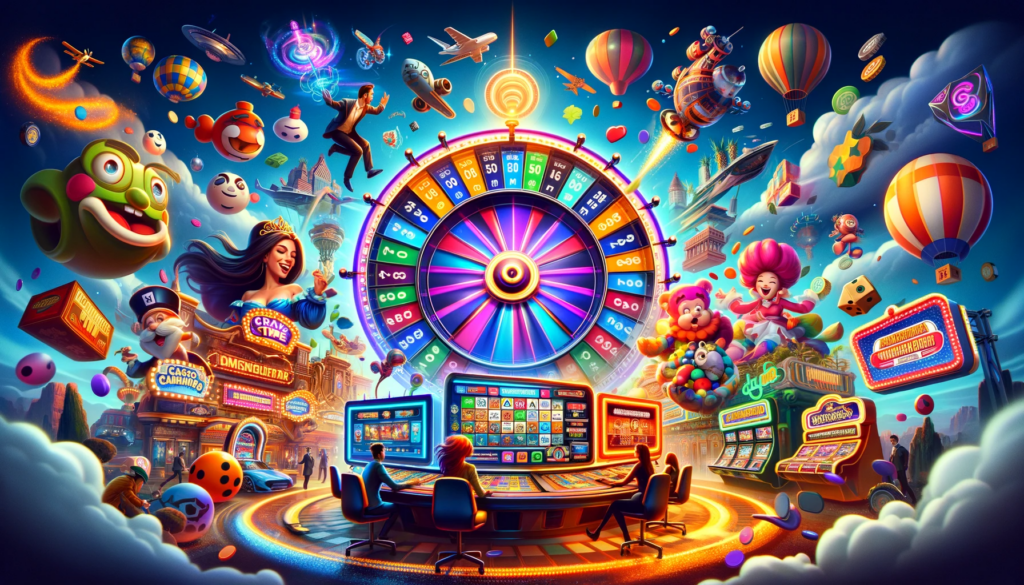 This vibrant and colorful image visually represents the dynamic and innovative nature of these gameshow-style casino game experiences.