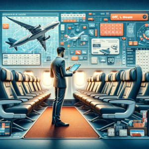 The image depicts a traveler strategically navigating an airline's seat selection process.