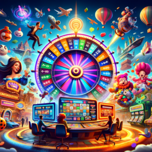 This vibrant and colorful image visually represents the dynamic and innovative nature of these gameshow-style casino game experiences.