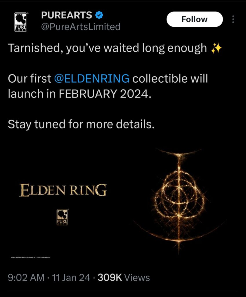 Elden Ring Shadow of the Erdtree collectable announcement from PUREARTS 
