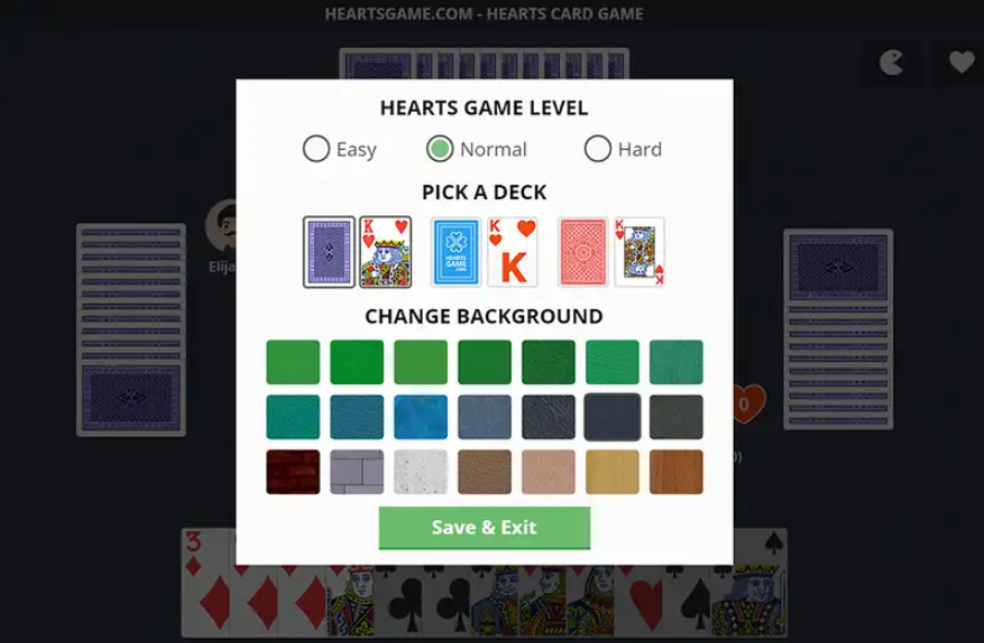 Hearts card game settings