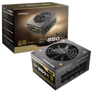 Antec SF850X SFX 80+ Gold Power Supply next to box