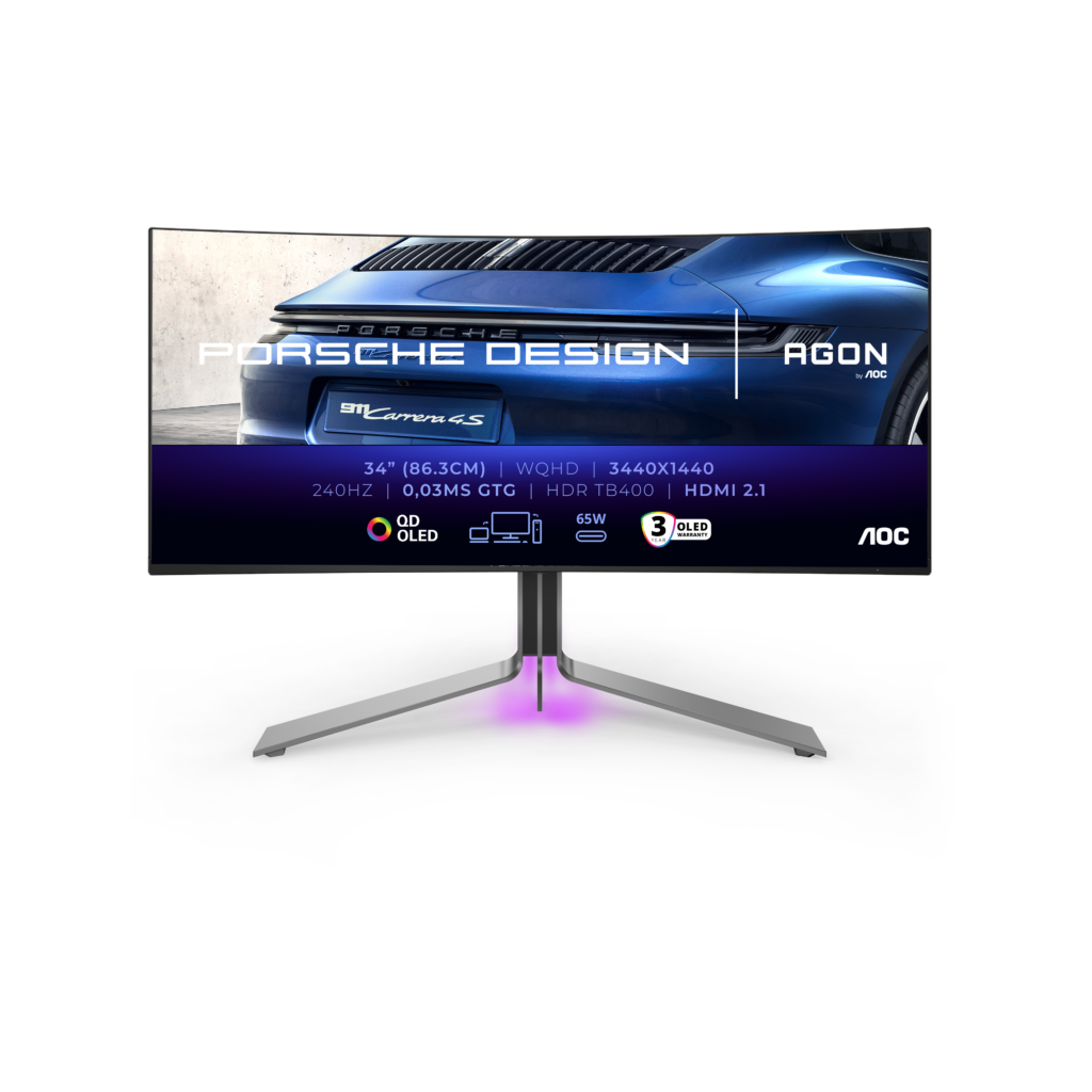 Porsche Design and AGON by AOC PD34 gaming monitor front view