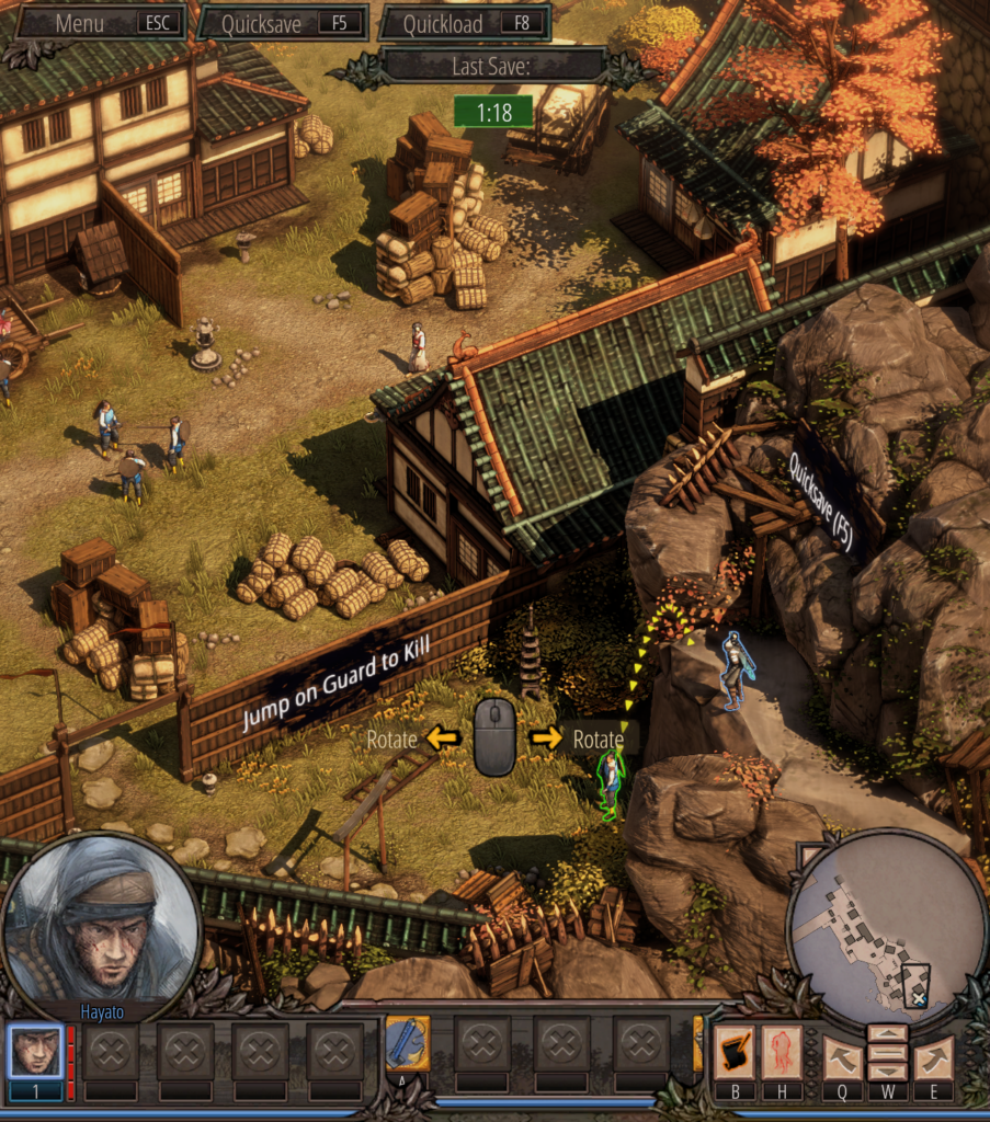 Shadow Tactics: Blades of the Shogun Mission 1 - Jumping down on a soldier