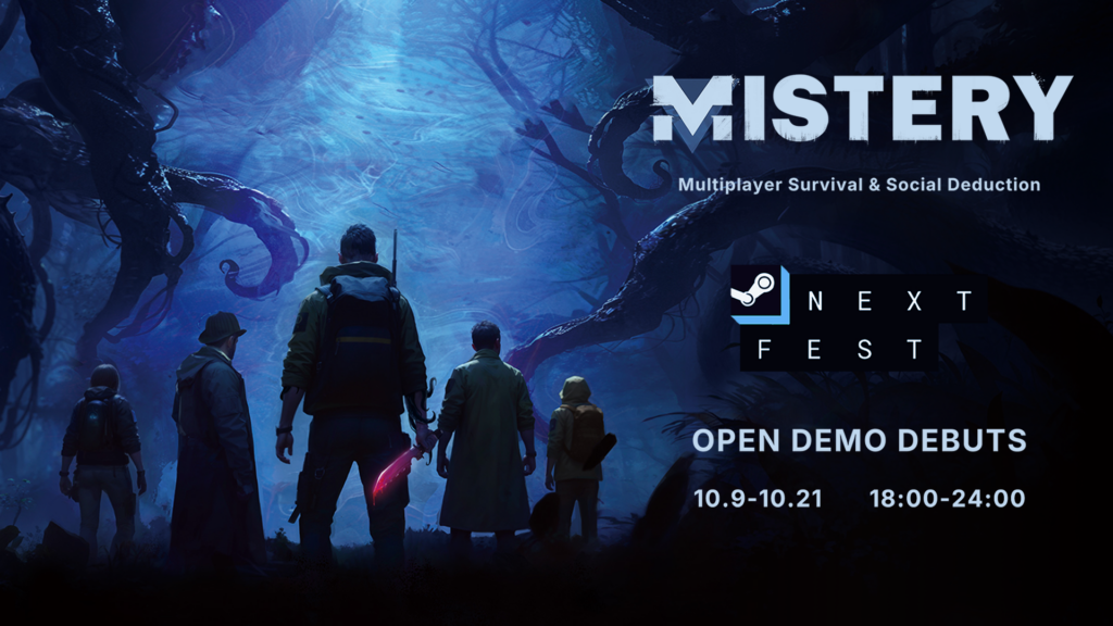 Mistery logo with Steam Next Fest dates and play times