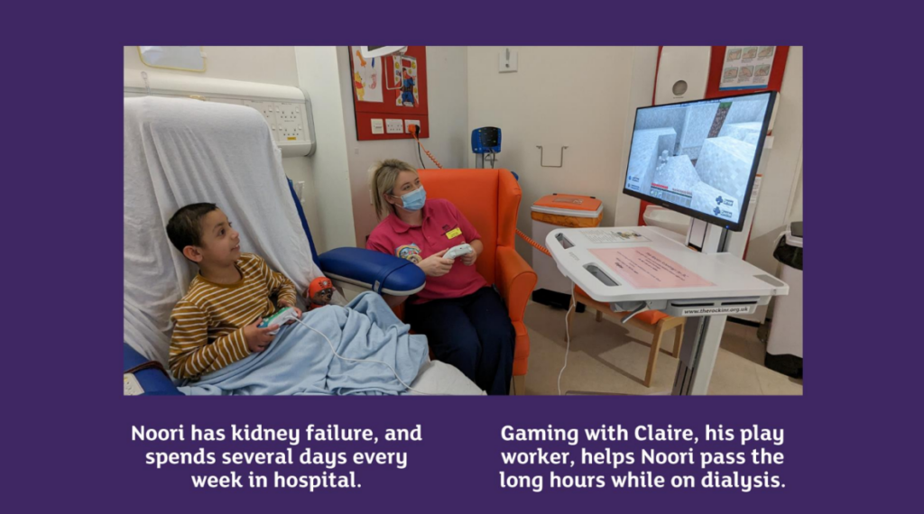 Glasgow Children’s Hospital Charity slide showing child playing games with care worker