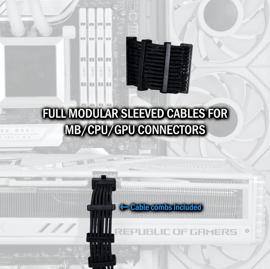 Lian Li EDGE Series Platinum PSU full modular sleeved cables for MB/CPU/GPU Connectors