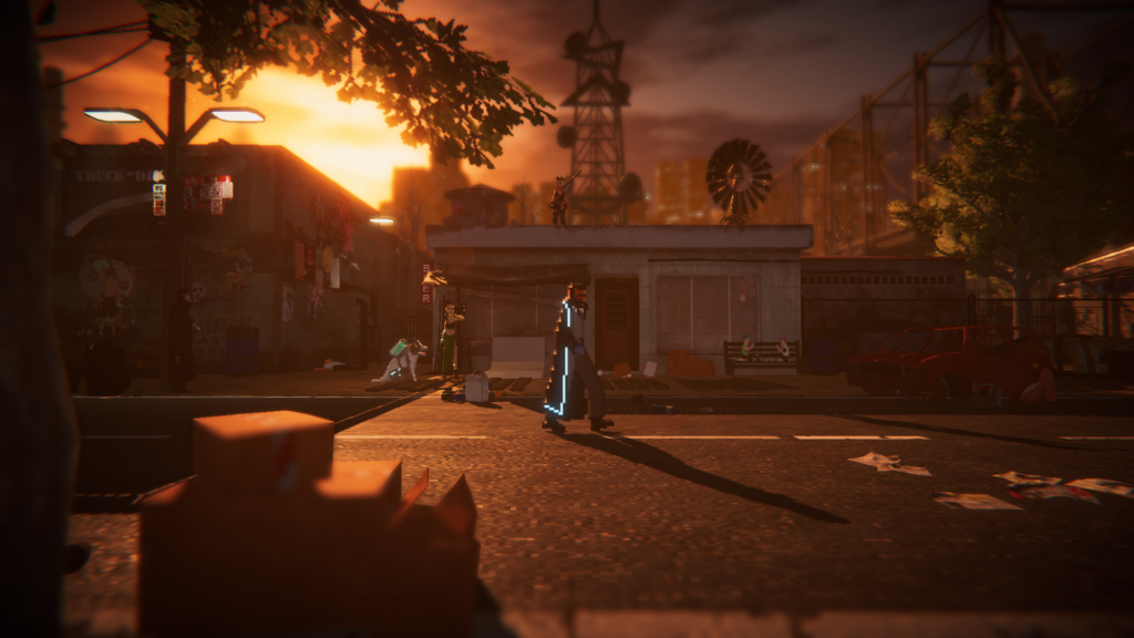 Neon Blood screenshot walking through town