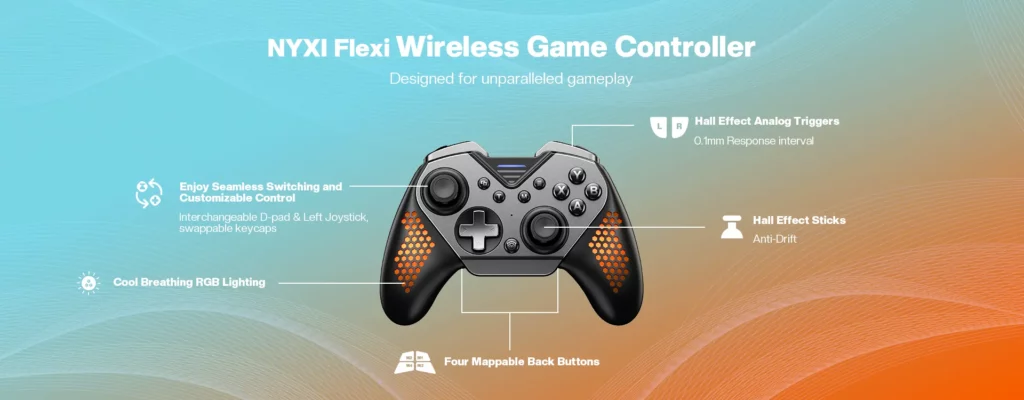 NYXI Flexi wireless game controller layout of buttons