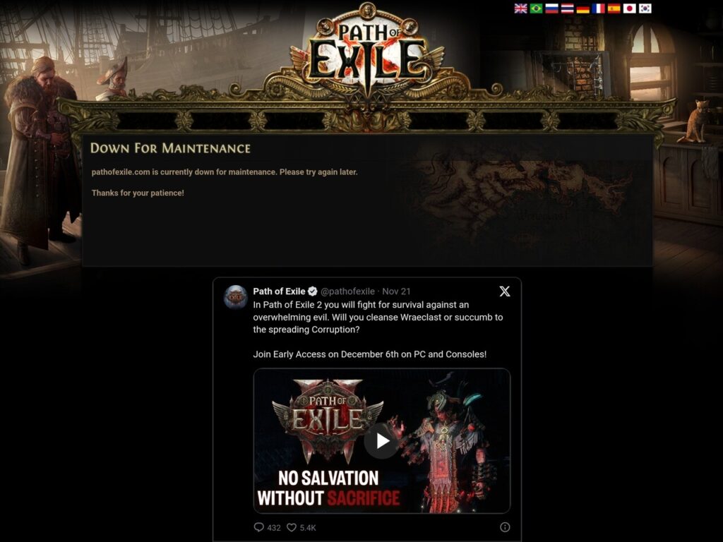 Path of Exile 2 down for maintenance message