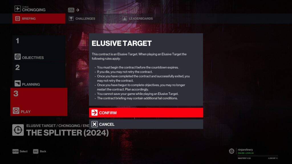 Hitman - The Splitter - Elusive Target Rules