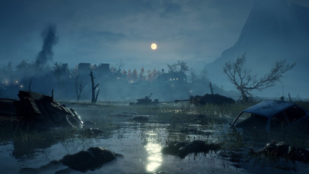 Hell is Us - Looking out over a swamp, moon lighting the sky