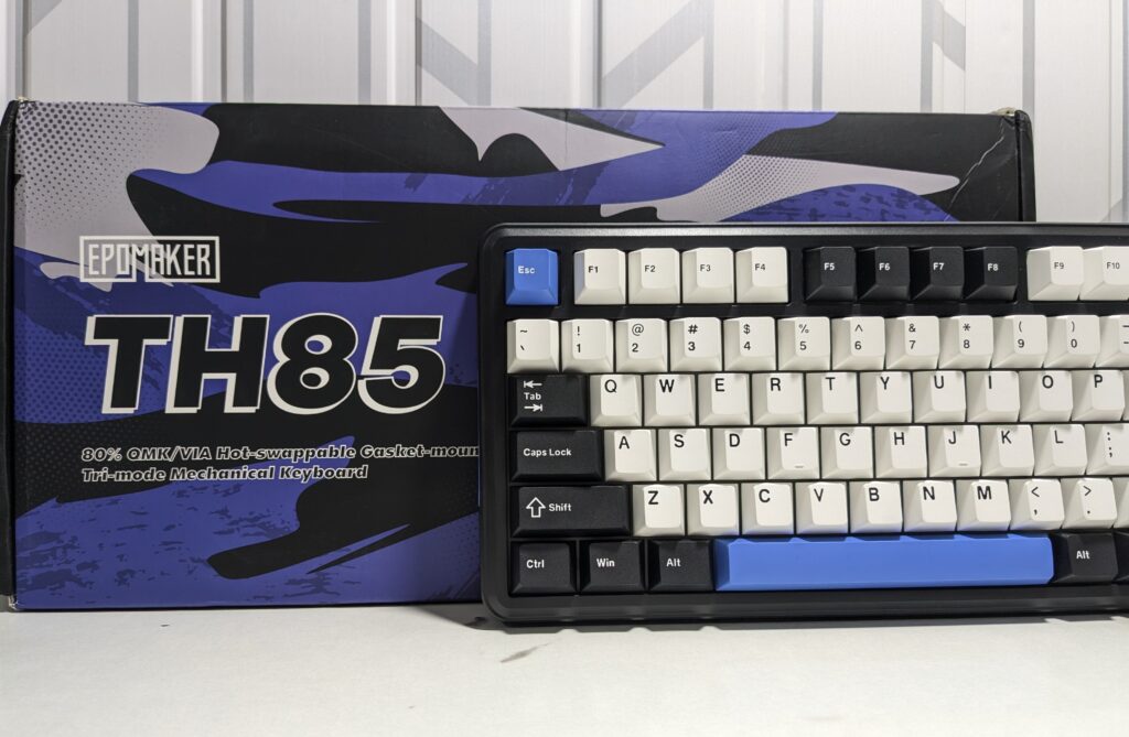 EPOMAKER TH85 Mechanical Keyboard in front of Box