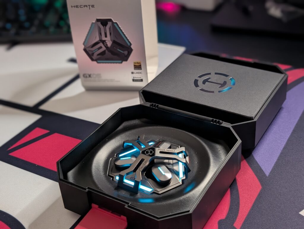 EDIFIER HECATE GX05 Earbuds next to Box