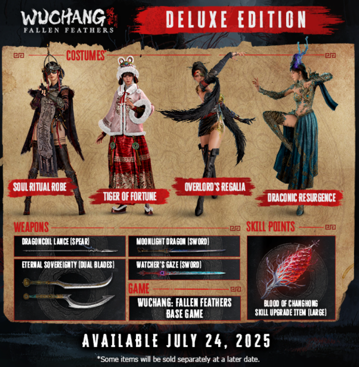 Wuchang: Fallen Feathers promises intense Soulslike battles and deluxe content this July 3 Wuchang: Fallen Feathers - deluxe edition costumes