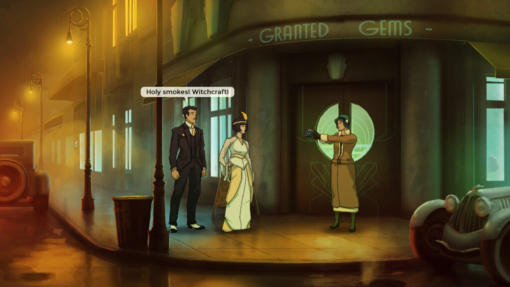 Old Skies out now – Wadjet Eye's time-travelling adventure launches on PC and Switch 5 Old Skies - a woman pointing a gun at a man and an other woman