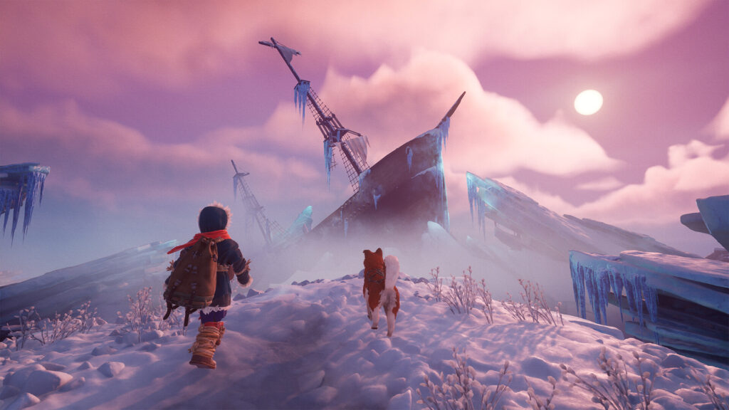 IKUMA: The Frozen Compass - Ikuma and Ellie walking towards a ship wreck