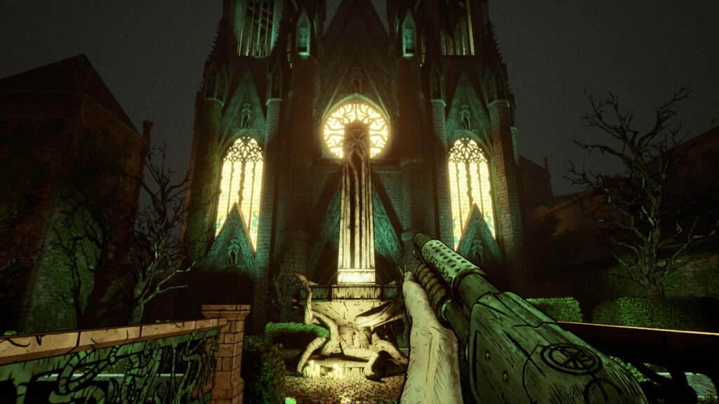 Forgive Me Father 2 - pointing the gun at a building