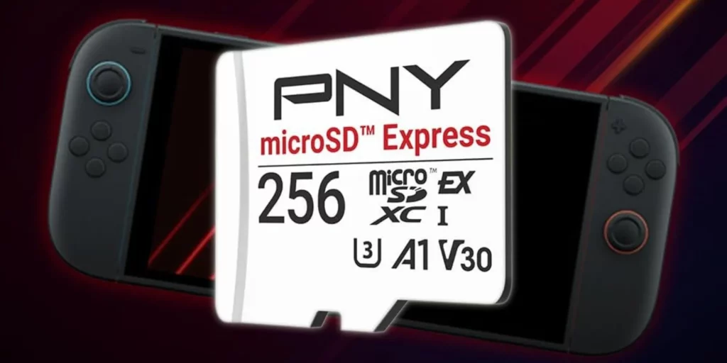 PNY unleashes ultra-fast microSD Express cards with powerful PCIe interface for next-level gaming and 4K storage 2 PNY microSD Express Card next to Switch 2