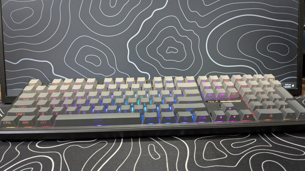 AULA F108 review: Powerful full-size wireless keyboard with creamy, satisfying sound 29 AULA F108 - Standing next to monitor