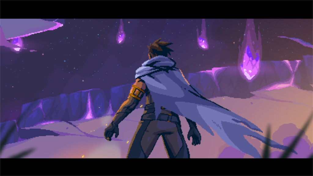 Fallen Fates - Arven looking at crystals falling from the sky