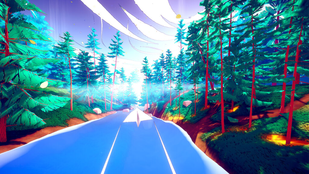 Paper Sky - gliding above a river in a forest