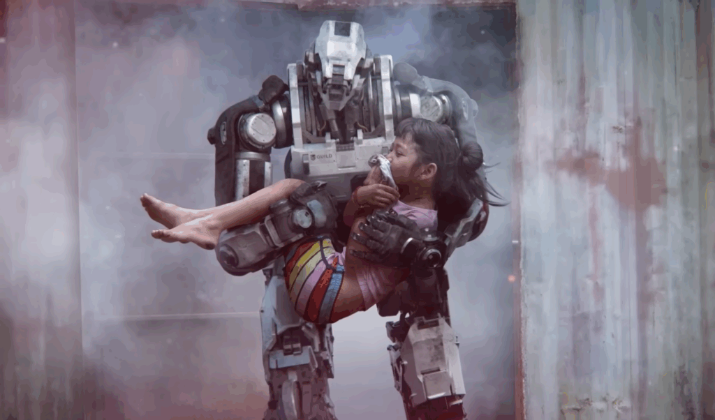 Black Ops 7 - Guild Ai robot saving a child