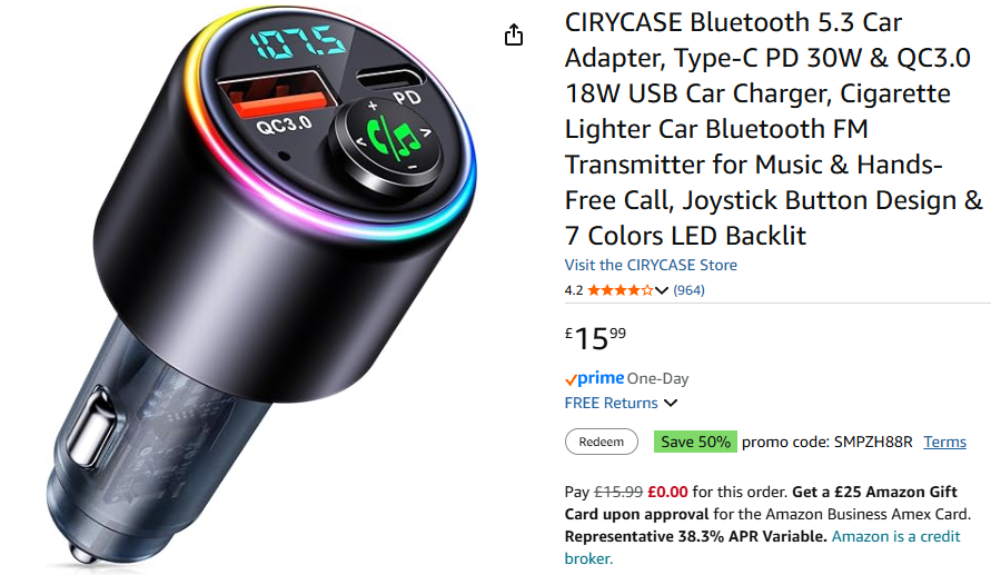 CIRYCASE Bluetooth Car Adapter on Amazon
