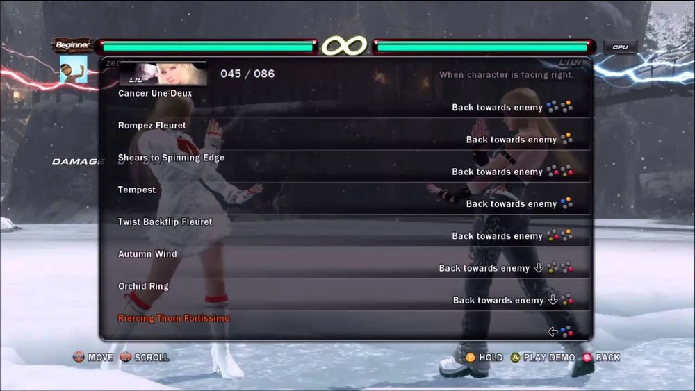 Tekken 6 - Lili Command List can be accessed when you press the pause button